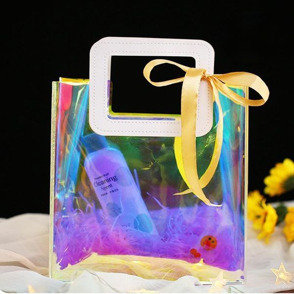 

storage bags pvc transparent handbag cosmetics with hand gift bag birthday candy packaging