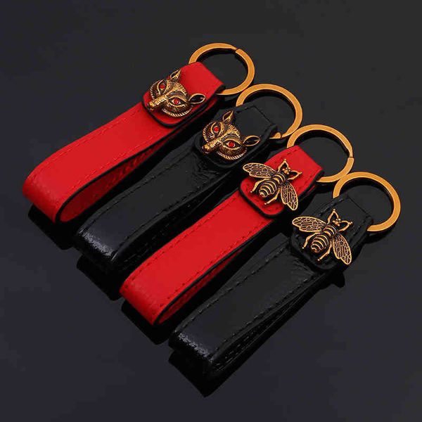 

trendy key metal keychain auto car waist keychains black red leather fox bee luxury keyrings key chain keyholder, Slivery;golden