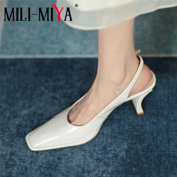 

dress shoes mili-miya solid color classic women buckle slingback pumps special shaped heels square toe cow leather office ladies wild, Black