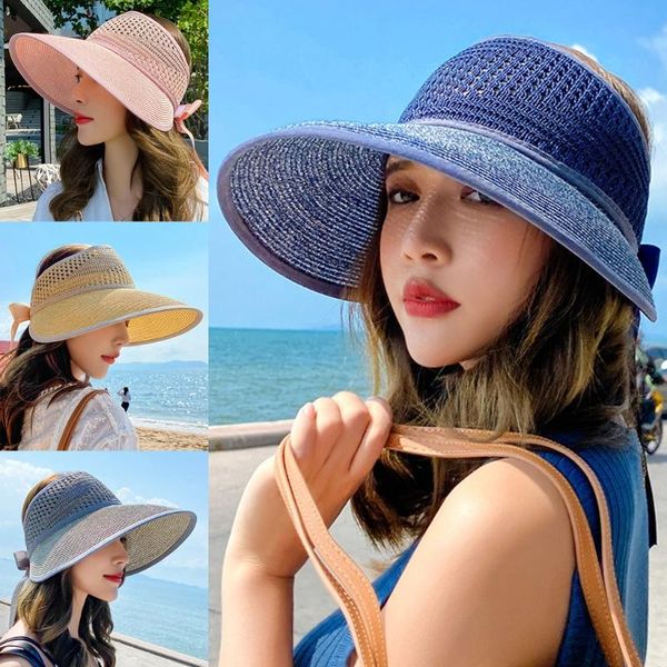 

wide brim hats girls foldable floppy straw fashion with sweet bowknot sun hat for womens face sunscreen and uv protection drop, Blue;gray