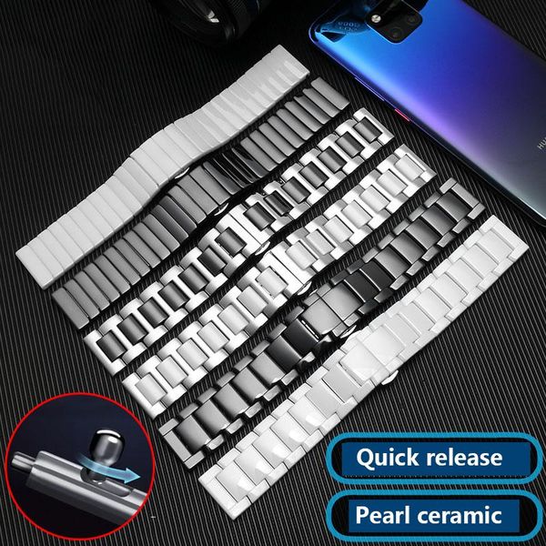 

watch bands smart watchband 20mm 22mm ceramic bracelet for samsung gear s2 s3 s4 replacement strap huawei watch2 pro gt2 magic, Black;brown