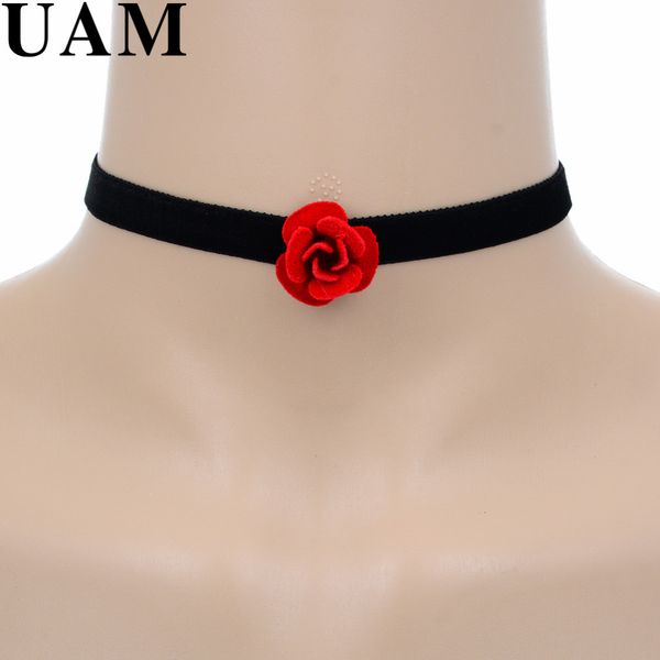 

gothic jewelry red rose flower short neckalces women accessories punk fashion black choker necklace false collare party gift, Silver