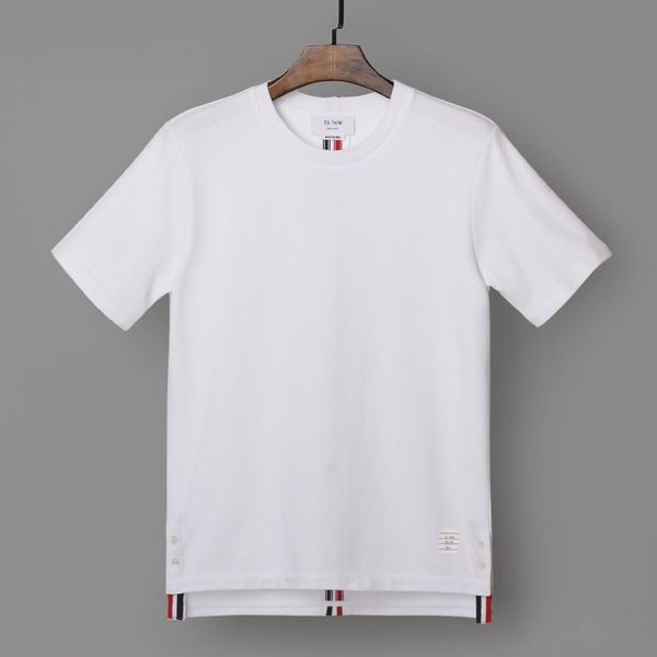 

mengkou war short sleeve t-shirt 2021 summer new high-end light luxury tb round neck fashion brand men's youth wear, White;black