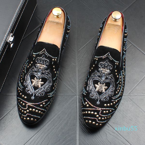 

black suede men party wedding ventilation casual studded shoes masculino metal toe men's flat loafers shoes 38-44