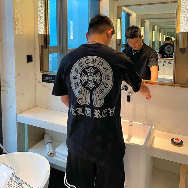 

21 new ins fashion brand high edition ch crowe family full print cross horseshoe large short sleeve t-shirt fo, White;black