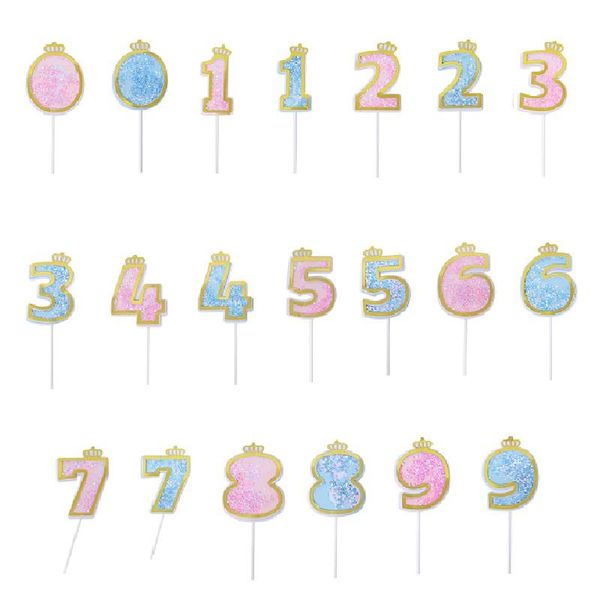

other festive & party supplies 0-9 number cake er diy baby shower decoration birthday girl boy pink blue sequins crown flag decorations