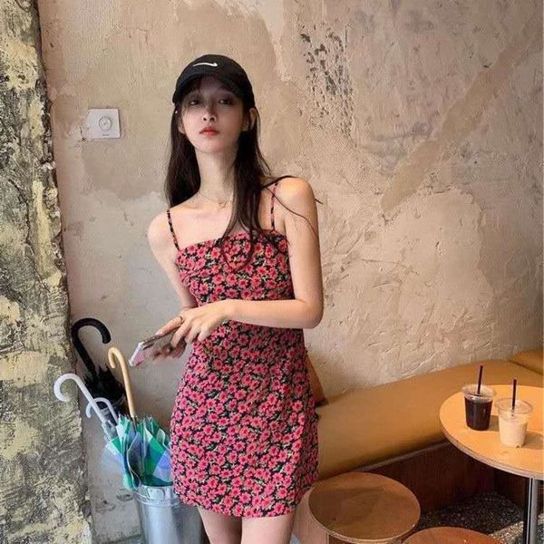 

casual dresses dress women clothes floral women's fresh small suspender and slim with short skirt under i848, Black;gray