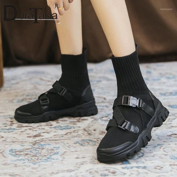 

boots doratasia fashion ladies chunky heels ankle 2021 autumn concise daily women round toe buckle shoes woman1, Black