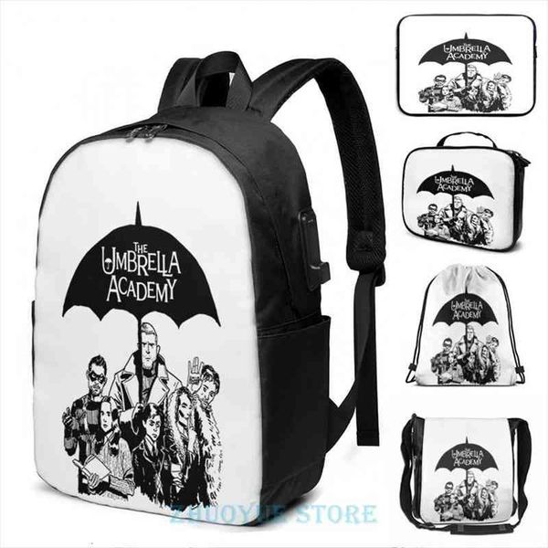 

funny graphic print the whole umbrella academy sketch usb charge backpack men school bags women bag travel laptop