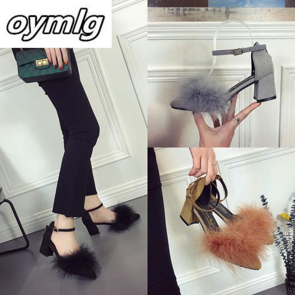 

dress shoes 2021 spring 5cm thick with high heels suede buckle single female prom wedding sandals mujer pumps, Black