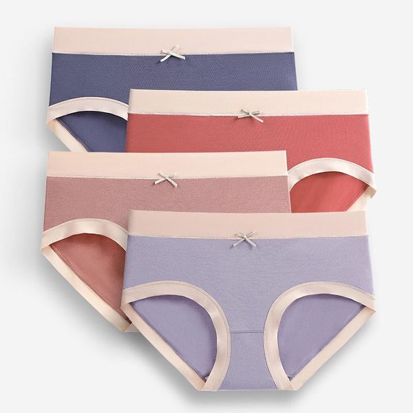 

women's panties modal underwear hip plus size solid color stitching bow super elastic comfort., Black;pink