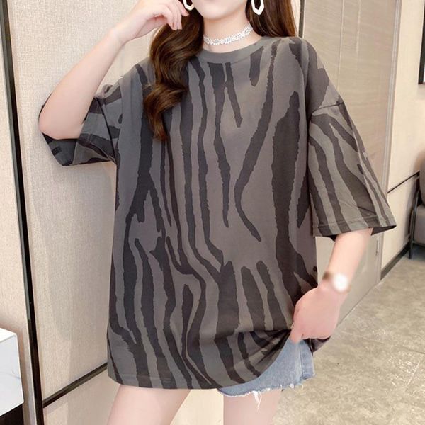

jlong zebra print loose short-sleeved t-shirt women o neck casual tees women's, White