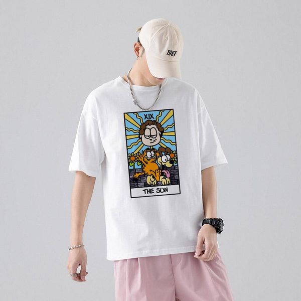 

men's t-shirts the sun it's garfield classic white cotton summer casual basic o-neck weasel alternative vintage tshirts, White;black