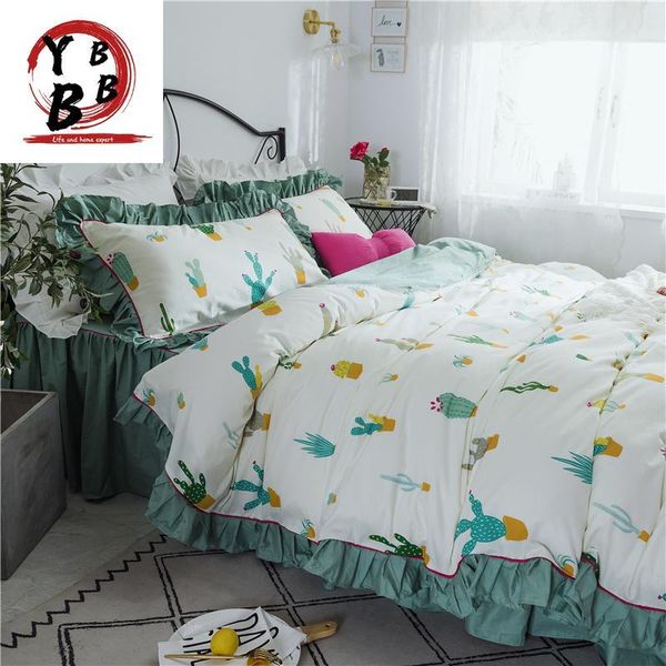

bedding sets cotton duvet cover 4pcs set white green cactus twin  king bed comforter bedclothes