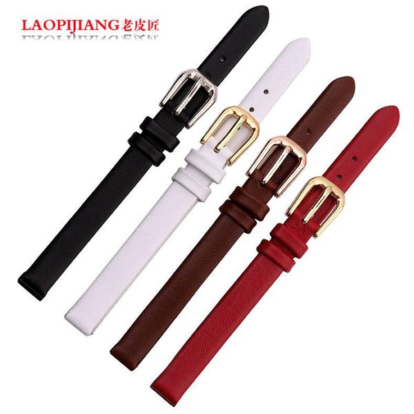 

watch bands laopijiang 6mm 8mm 10mm for pretty lady genuine leather strap thin plain watchband accessories fashion bracelets +tools, Black;brown