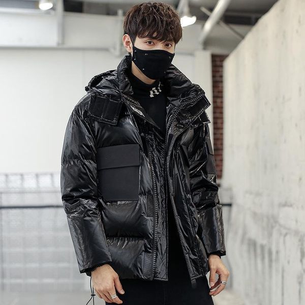 

down jacket 2021 fashion brand handsome work clothes men's short hooded white duck warm coat, Black