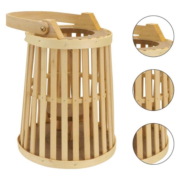 

candle holders 1pc hanging lantern bamboo woven wind decor (khaki)