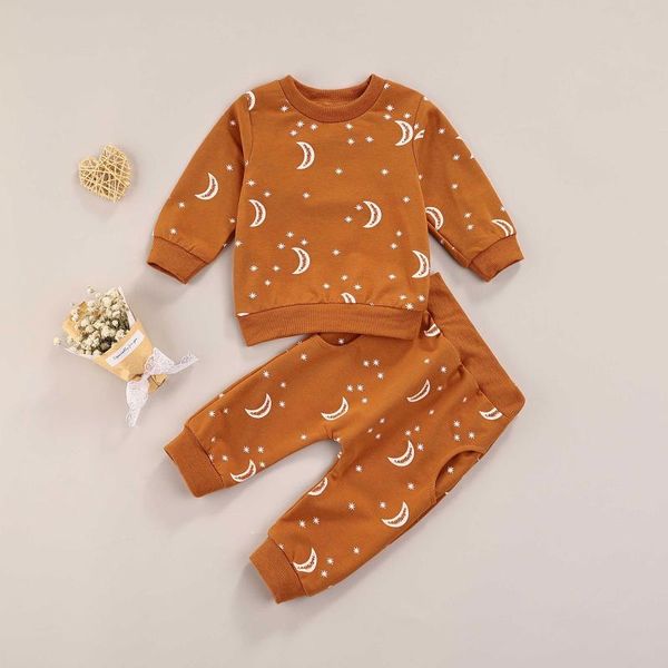 

clothing sets 2021 0-24m toddlers boys girls tracksuit casual brown moon star print long sleeves pullover sweatshirt+harem pants fall 2pcs s, White