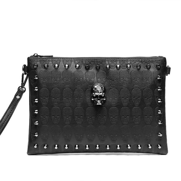 Designer-Handtasche Herren-Umhängetaschen Punk-Totenkopf-Nieten-Handgelenktasche groß mehrschichtig Abnehmbarer Schultergurt Seitentasche HBP