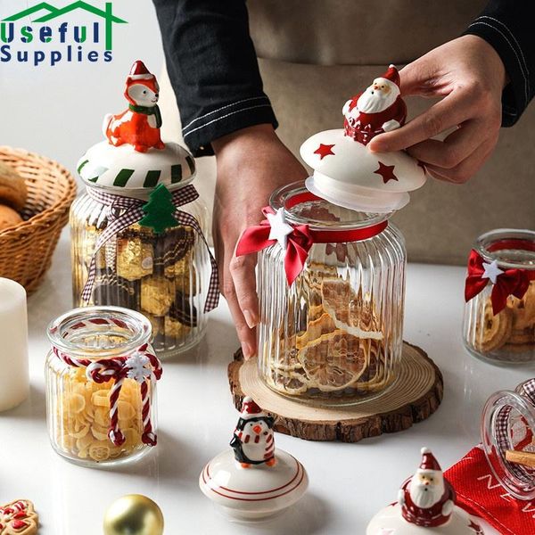 

storage bottles & jars glass candy snack box sealed home cereal food grade with lid european roman sugar container christmas kitchen decorat