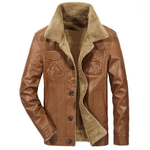 

winter men's leather jacket casual male thick fleece thermal coats men fur collar motorcycle jackets 6xl & faux, Black