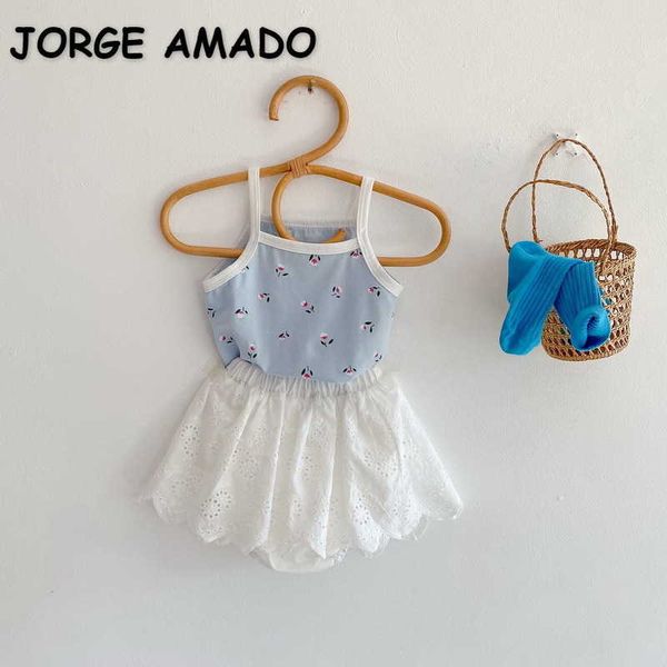 

summer baby girl 2-pcs sets floral sling +short + solid color coat fashion outwear born clothes e6089 210610, White