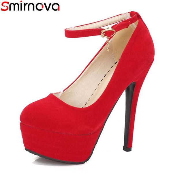 

smirnova large size 34-46 2021 spring summer solid color wedding shoes stiletto high heels round toe platform women pumps dress, Black