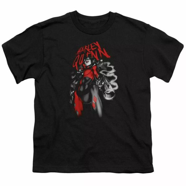 

harley quinn down the barrel kids youth t shirt licensed dc comics tee black, White;black