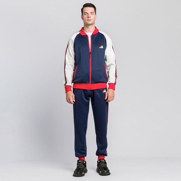

men's tracksuits spring autumn 2 pieces men clothing casual tracksuit patchwork jacket coat and pants sports suit gym fitness sportswea, Gray