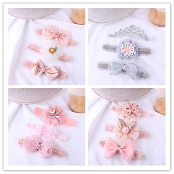 

hair accessories lace flower baby headband lovely princess elastic girl turban children band haarband kids headdress, Slivery;white