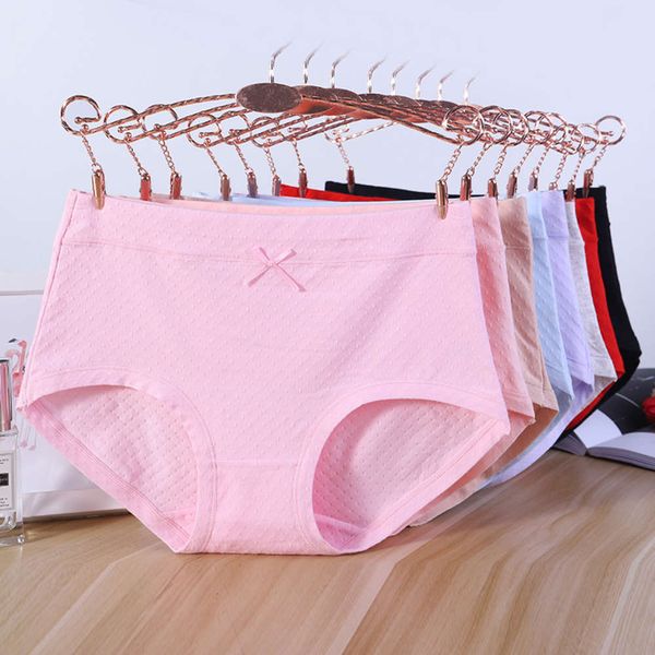 

pingkangle women's underwear pure cotton jacquard breathable medium high waist large solid color triangular combed crotch, Black;pink