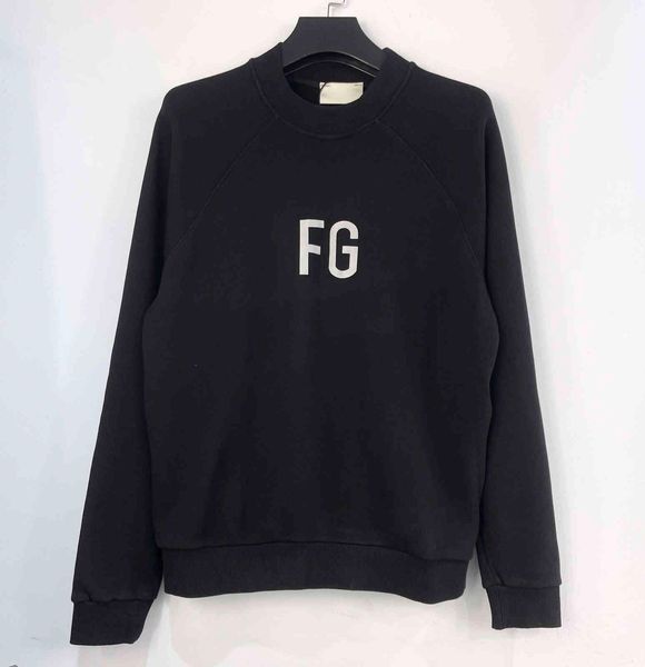 

2021 arrivals reflective pullover oversized high street fog sweatshirt men women couple 100% cotton crewneck, Black