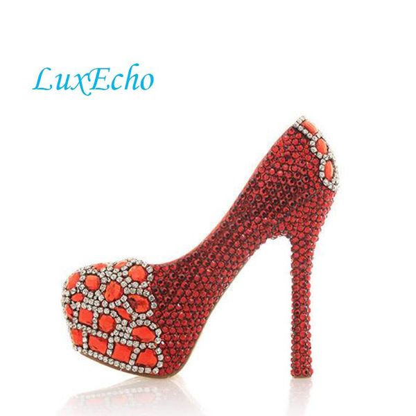 

red color diamond ultra high heels platform shoes women formal dress thin shallow mouth party big size, Black