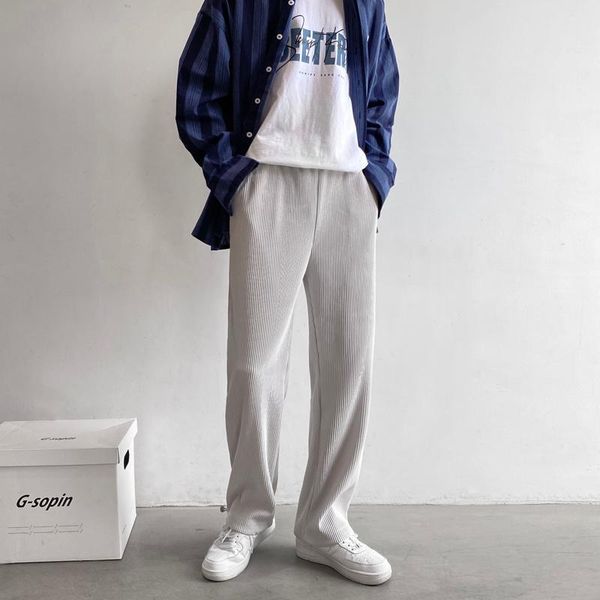 

men's pants wear 2021 autumn pleated black wide leg for couple elastic waist causal thin drawstring trousers male