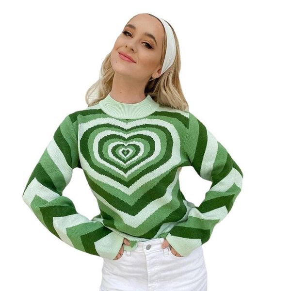 

women's sweaters 2021 ladies pullovers creative stripes heart knitted streetwear oversized harajuku o neck knitwear clothing my608, White;black