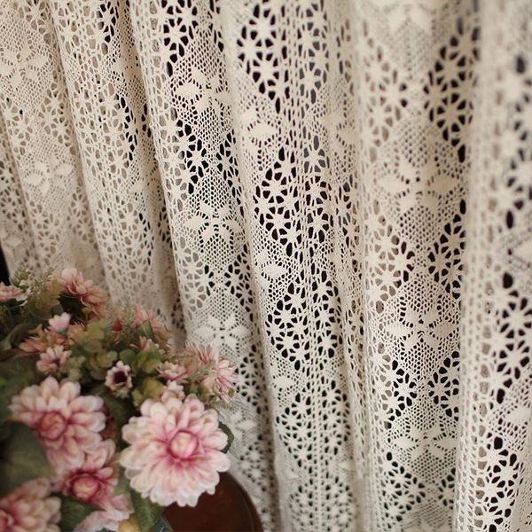 

curtain & drapes custom american country geometric crochet cotton linen finished for living room bedroom transparent