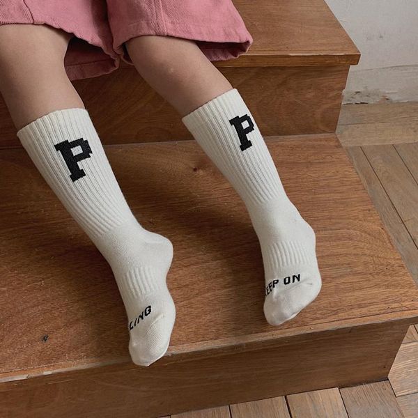 

baby girls socks knee high with letter print boys sports sock cotton long stripes children breathable kids school, Pink;yellow
