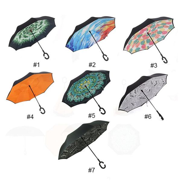 

umbrellas double layer windproof inverted umbrella c-shape handle self stand rain sun protection folding reverse for women