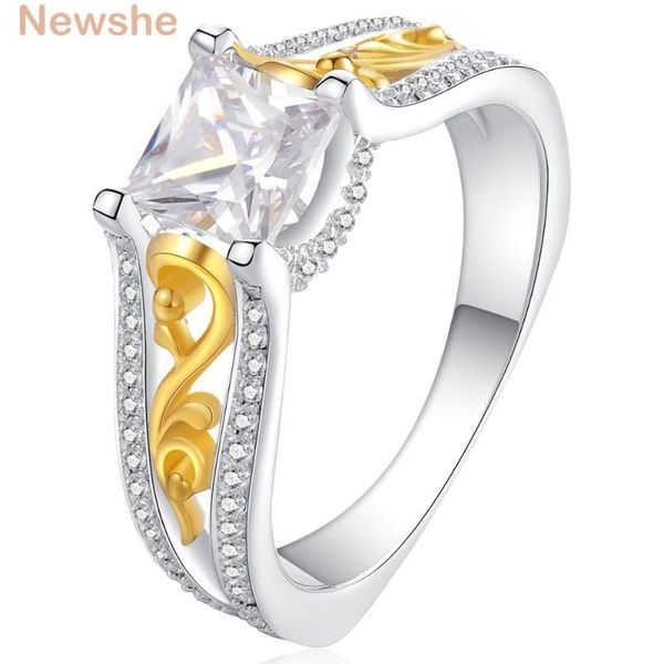 

cluster rings she 0.8 ct princess cut cz 925 sterling silver wedding engagement ring for women gold color design jr4688, Golden;silver