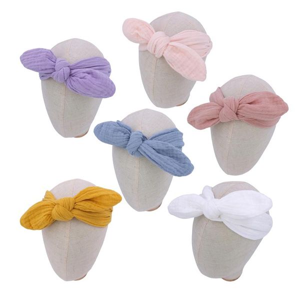 

hair accessories adjustable muslin cotton headband for born toddler baby girl kids gauze turban headbands ear hairbands, Slivery;white