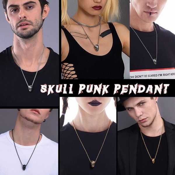 

chains skull necklace stainless steel gothic punk statement jewelry for men women halloween party, Silver