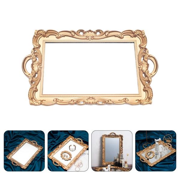 

mirrors 1pc retro european mirror tray vintage storage plate cosmetics (golden)