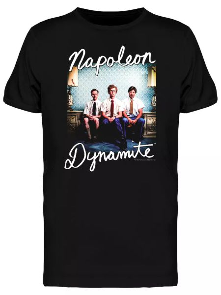

napoleon dynamite cast graphic men's black t-shirt, White;black