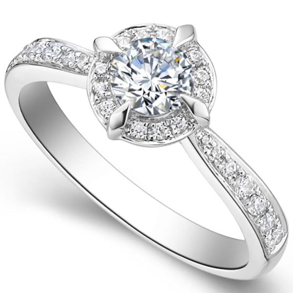 

cluster rings 18k au750 white gold ring women wedding anniversary engagement party ruby round moissanite diamond elegant romantic trendy, Golden;silver