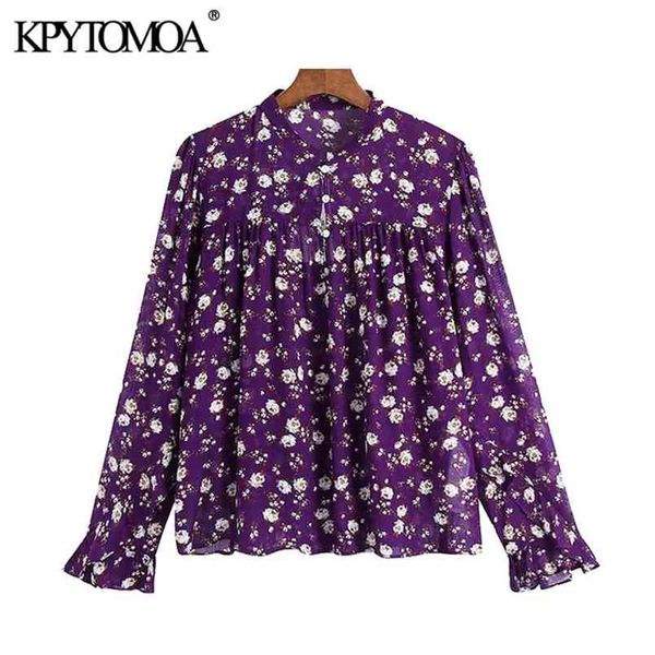 

women fashion with buttons floral print loose blouses long sleeve ruffled female shirts chic 210420, White