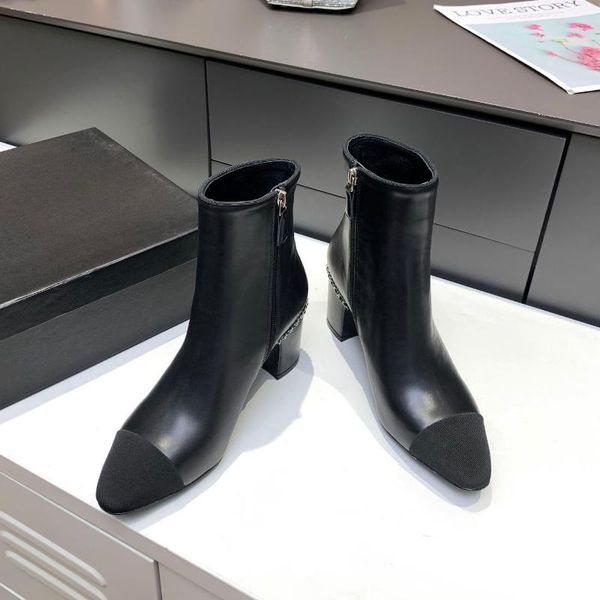 

boots ankle cow leather women's shoes 2021 autumn winter high short zapatillas mujer chaussure femme, Black