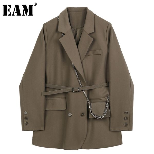 

[eam] women brown pocket big size blazer new lapel long sleeve loose fit jacket fashion tide spring autumn 1db850 210330, White;black