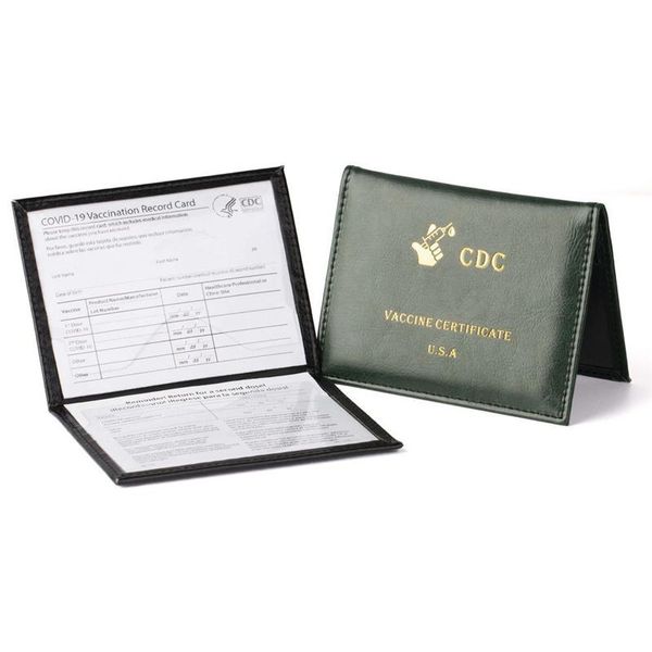 

card holders vaccination holder, pu leather multicolor double-side transparent vaccine certificate pocket for students, office worker, Brown;gray