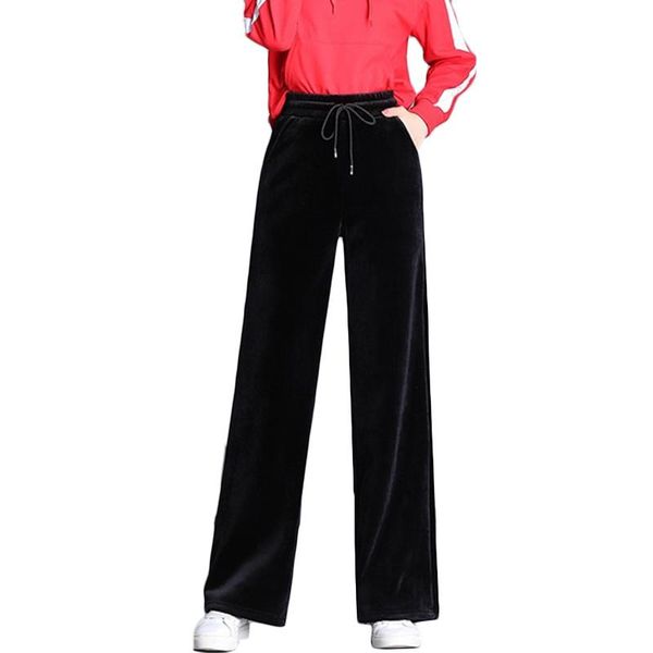 

women's pants & capris gold velvet wide leg female spring autumn plus size loose thin high waist straight trousers f301, Black;white