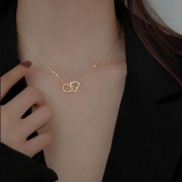 

pendant necklaces necklace 2021 ins fashion stainless steel love heart-to-heart heart jewelry for women cadenas para mujer, Silver